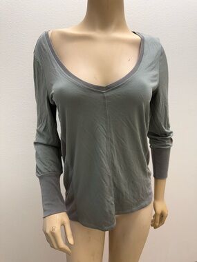 saltwater LUXE Sage Gray V-Neck Long Sleeve Top with Contrast Cuffs
